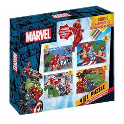 COLORING PUZZLE 4 IN 1 WITH COLORING PENCILS MARVEL