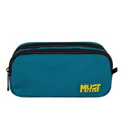 PENCIL CASE MUST TEAM MONOCHROME 21X6X9 2ZIPPERS PETROL WITH YELLOW