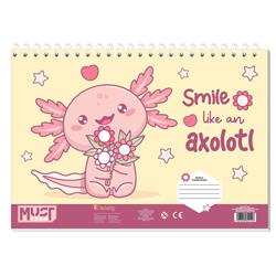PAINTING BLOCK 23X33CM 40SH MUST TEAM STICKERS-STENCIL-2 COLORING PG  2DESIGNS AXOLOTL