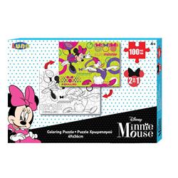 Coloring Puzzle 2 Sides Disney Minnie Mouse Luna Toys 100 Pieces 49x36 cm.