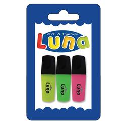 Μαρκαδόροι Mini Υπογράμμισης Luna 3 Χρώματα (Κίτρινο, Πράσινο, Ροζ)