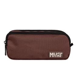 PENCIL CASE MUST TEAM MONOCHROME 21X6X9 2ZIPPERS BROWN WITH BEIGE