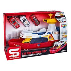 FIRE RESCUE BOAT FRICTION 1:16 WITH 3 ALLOY CARS 32X13X22,5CM WITH SOUND & LIGHT LUNA