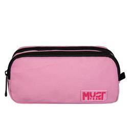 PENCIL CASE MUST TEAM MONOCHROME 21X6X9 2ZIPPERS LIGHT PINK WITH DARK PINK