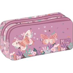 PENCIL CASE MUST TEAM 21X6X9CM 2ZIPPERS BUTTERFLIES LILAC