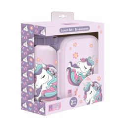 LUNCH BOX PP 800ML & WATER CANTEEN ALUMINIUM 500ML SET LOVELY UNICORN MUST TEAM