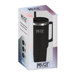 VACUUM CUP STAINLESS STEEL 1.200ML WITH STRAW 27X10X7.5CM MUST TEAM BLACK