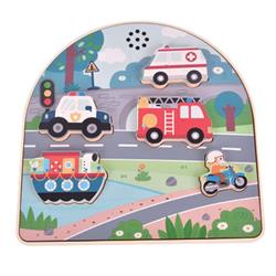 WOODEN PUZZLE WITH SOUND VEHICLES 5PCS 21,5X2,6X21,5CM LUNA