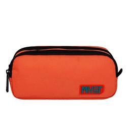 PENCIL CASE MUST TEAM MONOCHROME 21X6X9 2ZIPPERS ORANGE WITH GREEN