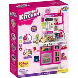 KITCHEN 101,5CM WITH LIGHT, SOUND AND WATER SPRAY PINK 104PCS 49X13X66CM LUNA