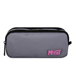 Κασετίνα Βαρελάκι Must Team Monochrome Γκρι με Ροζ 2 Θήκες