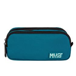 PENCIL CASE MUST TEAM MONOCHROME 21X6X9 2ZIPPERS PETROL WITH LIGHT PETROL