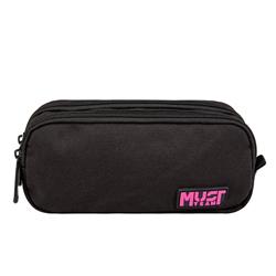 PENCIL CASE MUST TEAM MONOCHROME 21X6X9 2ZIPPERS BLACK WITH PINK