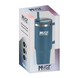 VACUUM CUP STAINLESS STEEL 900ML WITH STRAW 22.5X13X7CM MUST TEAM BLUE