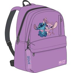 BACKPACK MUST TEAM MONOCHROME CLASSIC 32Χ19Χ42 DOUBLE POCKET LIGHT PURPLE WITH LILA STITCH & ANGEL