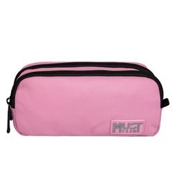 PENCIL CASE MUST TEAM MONOCHROME 21X6X9 2ZIPPERS LIGHT PINK WITH GREY