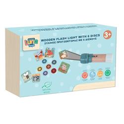 WOODEN FLASH LIGHT 6 DISCS 4,5X4,5X14,5CM LUNA