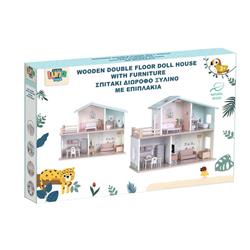 WOODEN DOUBLE FLOOR DOLL HOUSE WITH FURNOTURE LUNA
