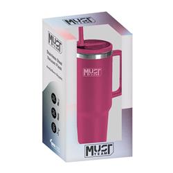 VACUUM CUP STAINLESS STEEL 1.200ML WITH STRAW 27X10X7.5CM MUST TEAM CHERRY
