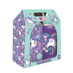 LUNCH BOX PP 800ML & WATER CANTEEN STAINLESS STEEL  500ML SET MUST TEAM UNICORN HEART