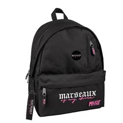 BACKPACK MONOCHROME CLASSIC 32Χ19Χ42 DOUBLE POCKET BLACK WITH PINK MARSEAUX