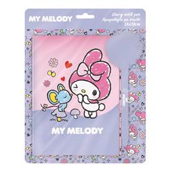 DIARY WITH LOCK 12X18CM 60SH 60GR AND PEN WITH POM POM MY MELODY