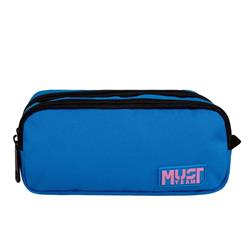 PENCIL CASE MUST TEAM MONOCHROME 21X6X9 2ZIPPERS BLUE WITH LIGHT PINK