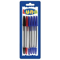 BLISTER PENS 4BLUE 1BLACK 1RED LUNA