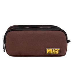 PENCIL CASE MUST TEAM MONOCHROME 21X6X9 2ZIPPERS BROWN WITH YELLOW