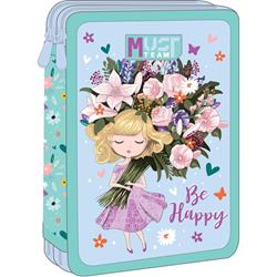 DOUBLE DECKER PENCIL CASE FILLED MUST TEAM 15X5X21 BE HAPPY