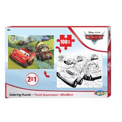 Coloring Puzzle 2 sides Disney Cars Luna Toys 100 Pieces 49x36 cm.