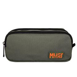 PENCIL CASE MUST TEAM MONOCHROME 21X6X9 2ZIPPERS OLIVE WITH ORANGE