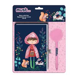 DIARY WITH LOCK 12X18CM 60SH 60GR AND PEN WITH POM POM MUST