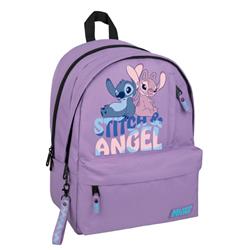 BACKPACK 32Χ19Χ42 DOUBLE POCKET LIGHT PURPLE WITH LIGHT BLUE STITCH & ANGEL