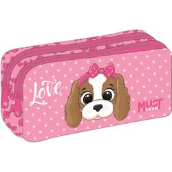 PENCIL CASE MUST ENERGY 21X6X9CM 2ZIPPERS  DOG WITH PINK BOW