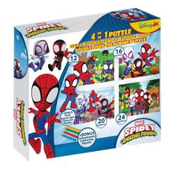 COLORING PUZZLE 4 IN 1 WITH COLORING PENCILS SPIDEY