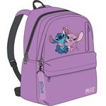 BACKPACK MUST TEAM MONOCHROME CLASSIC 32Χ19Χ42 DOUBLE POCKET LIGHT PURPLE WITH LILA STITCH & ANGEL